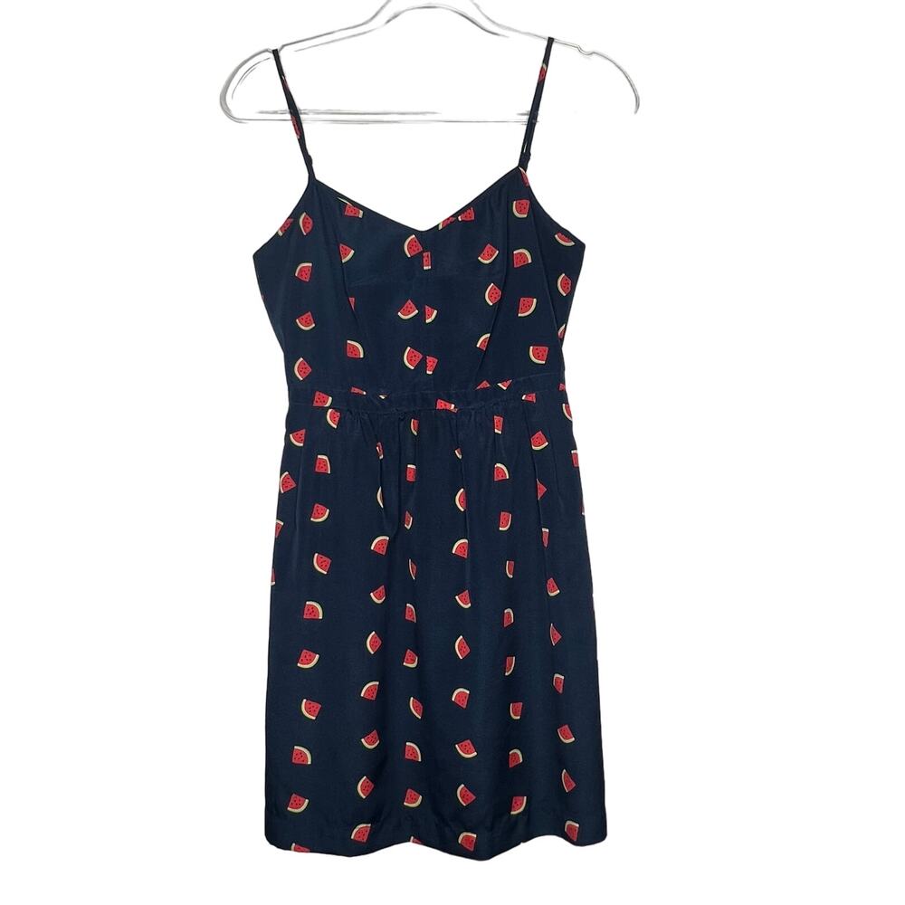 J CREW Watermelon Print Mini Cami Dress Sleeveless Fit & Flare Navy Blue Size 2